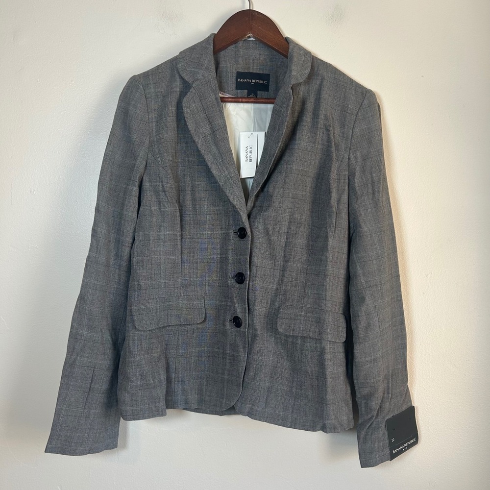 NWT Banana Republic‎ Blazer Women 10 Grey Striped Glen Plaid